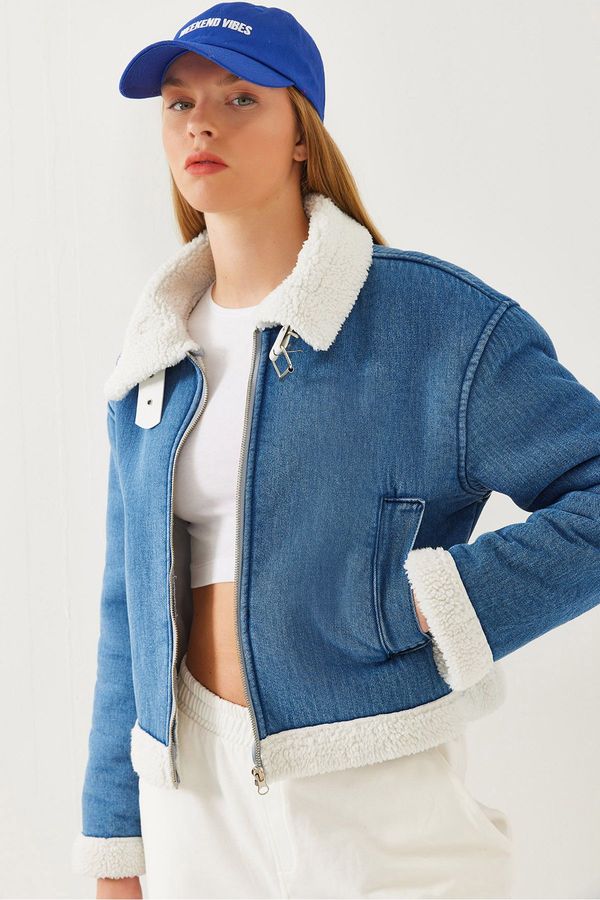 Bianco Lucci Bianco Lucci Women's Filato Detailed Plush Denim Coat 2451