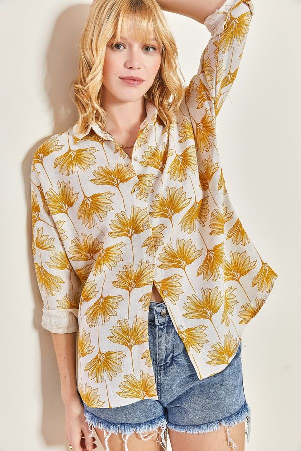 Bianco Lucci Bianco Lucci Women's Floral Patterned Linen Shirt