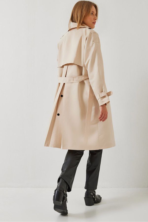 Bianco Lucci Bianco Lucci Women's Front Aller Detail Double Breasted Trench Coat 8118