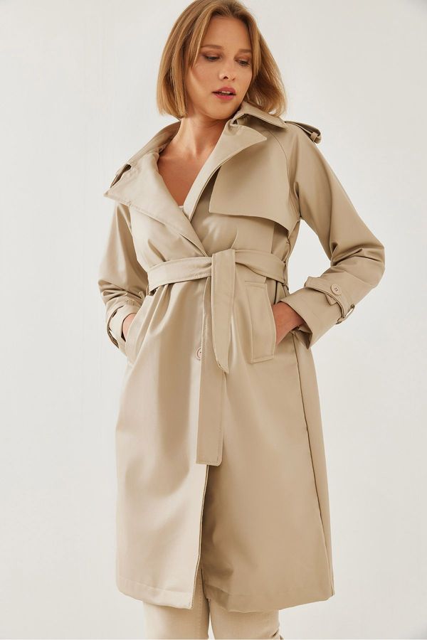 Bianco Lucci Bianco Lucci Women's Front Aller Detail Leather Trench Coat 2432