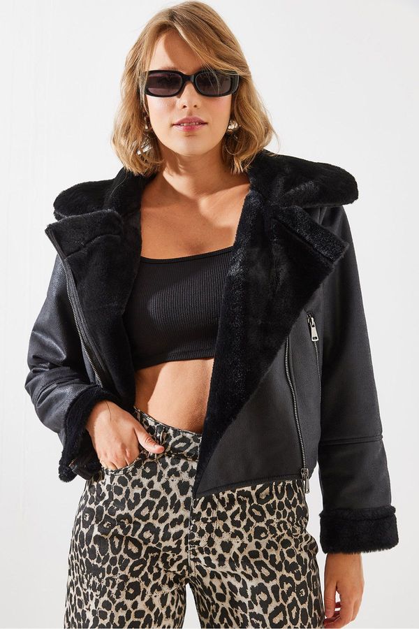 Bianco Lucci Bianco Lucci Women's Fur Laminated Leather Coat 2243