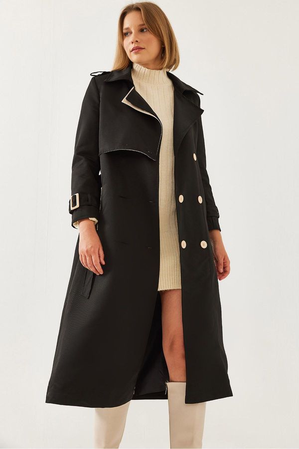 Bianco Lucci Bianco Lucci Women's Garni Windbreaker Detail Flap Trench Coat 2488