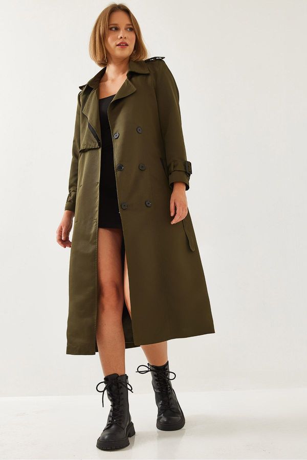 Bianco Lucci Bianco Lucci Women's Garni Windbreaker Detail Flap Trench Coat 2488