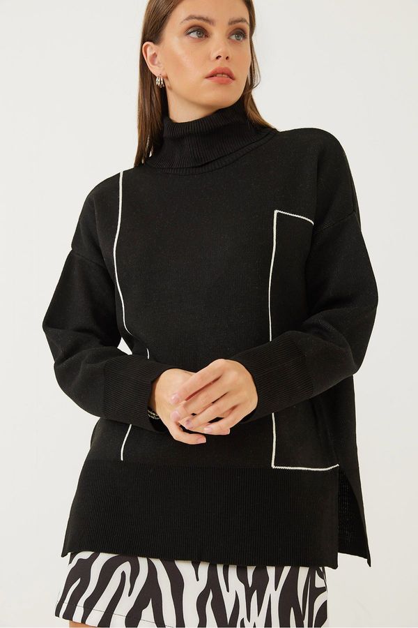 Bianco Lucci Bianco Lucci Women's Geometric Patterned Turtleneck Knitwear Sweater