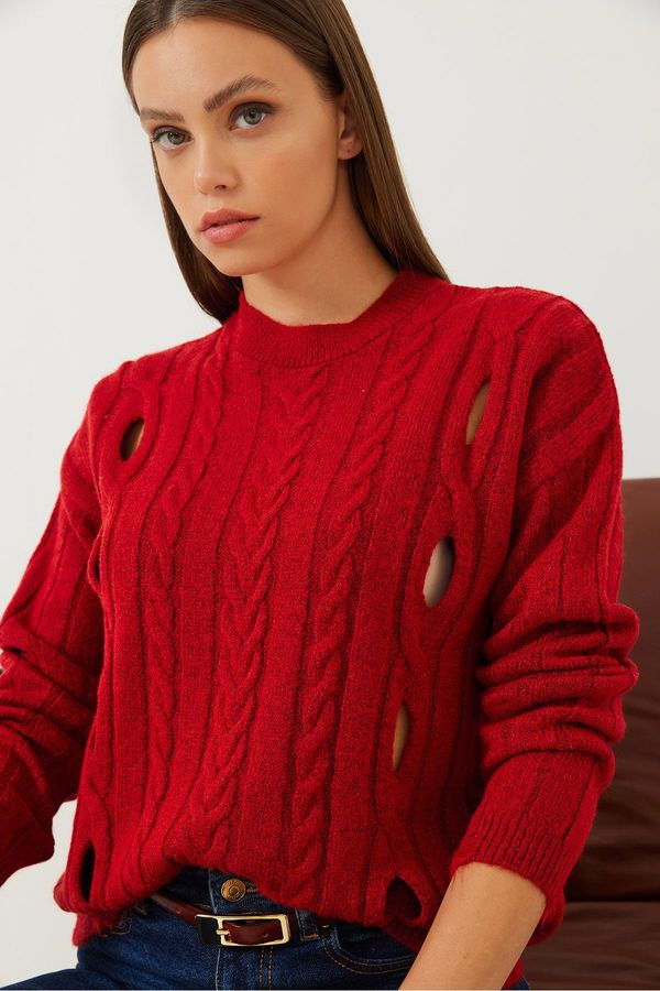 Bianco Lucci Bianco Lucci Women's Hair Braided Patterned Knitwear Sweater