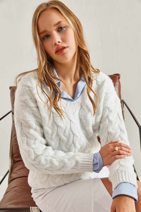 Bianco Lucci Bianco Lucci Women's Hair Knitting Pattern Sweater Knitted Sweater