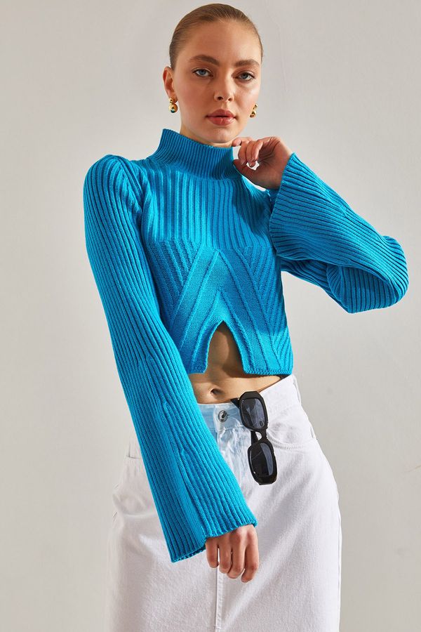 Bianco Lucci Bianco Lucci Women's Half Fisherman Patterned Crop Sweater