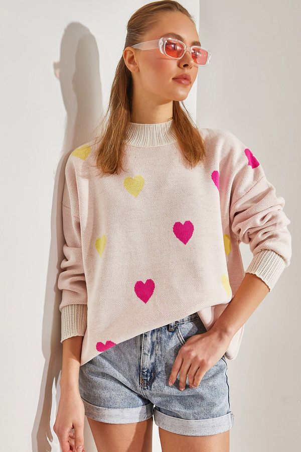 Bianco Lucci Bianco Lucci Women's Heart Embroidered Knitwear Sweater