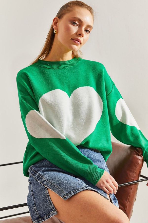 Bianco Lucci Bianco Lucci Women's Heart Printed Knitwear Sweater