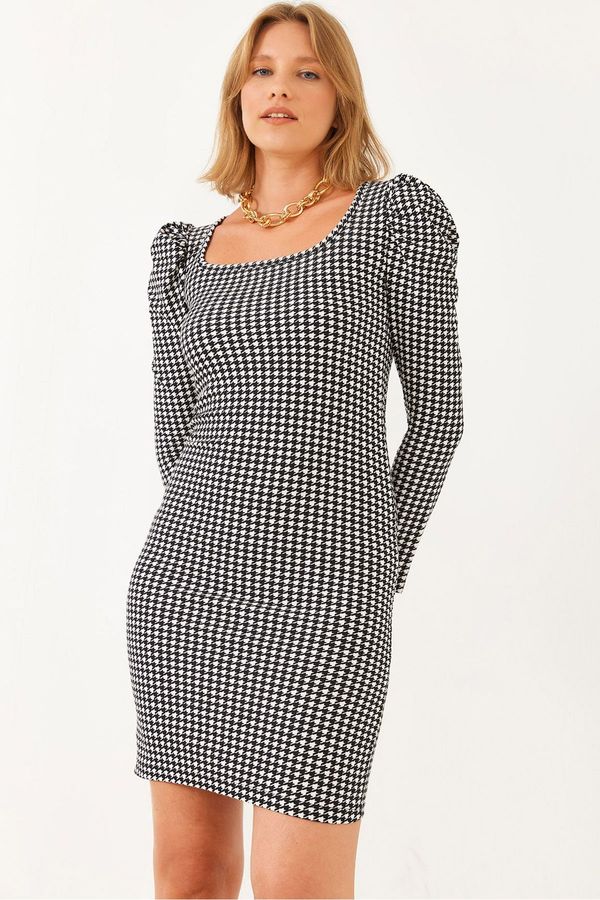 Bianco Lucci Bianco Lucci Women's Houndstooth Patterned Square Neck Mini Dress 10021