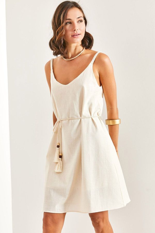 Bianco Lucci Bianco Lucci Women's Knitted Detail Flam Linen Dress 5907