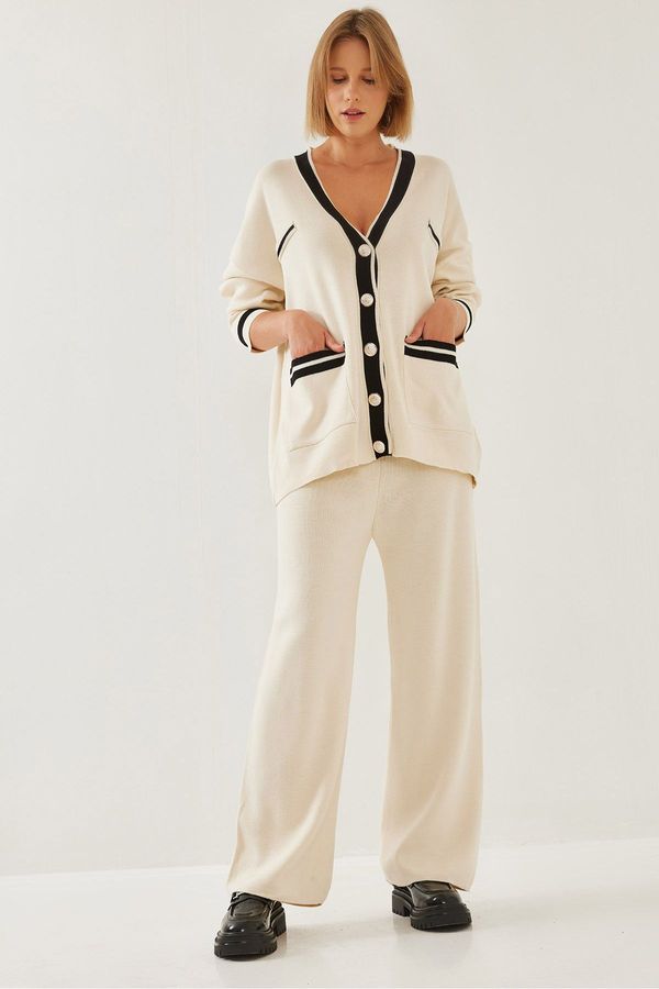 Bianco Lucci Bianco Lucci Women's Knotted Cardigan Knitwear Bottom Top Set 8062