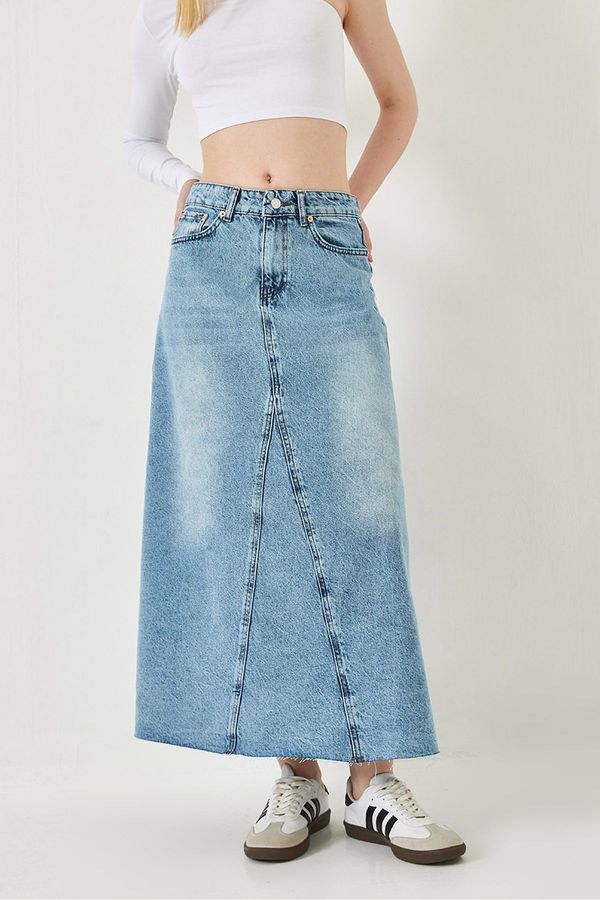 Bianco Lucci Bianco Lucci Women's Laser Cut Long Denim Skirt 5137