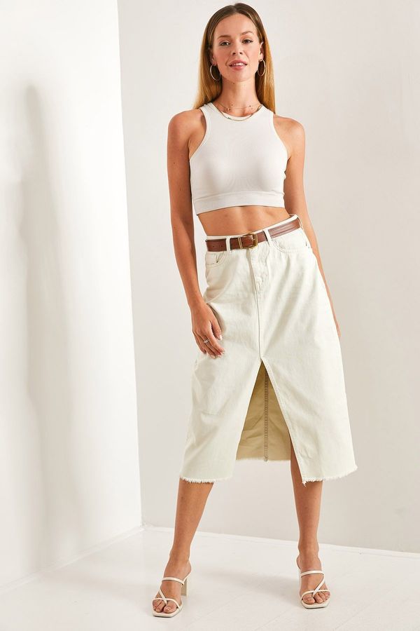 Bianco Lucci Bianco Lucci Women's Laser Cut Slit Denim Skirt