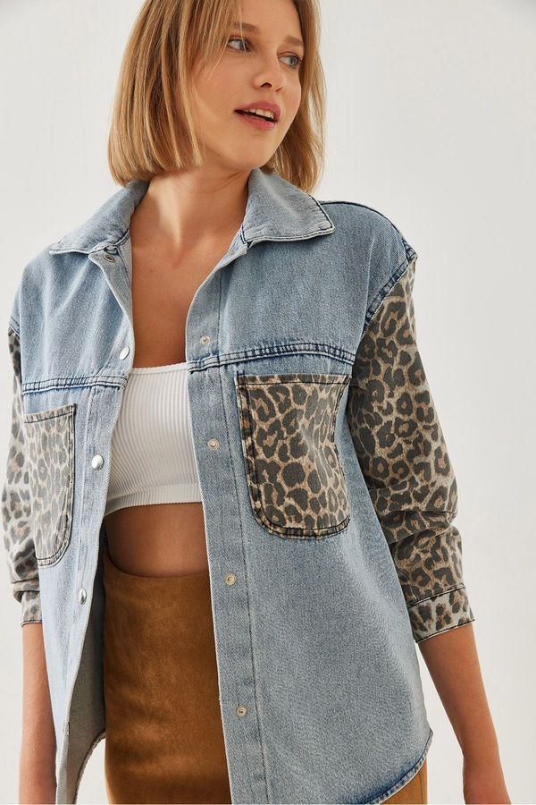 Bianco Lucci Bianco Lucci Women's Leopard Garni Detail Gabardine Shirt 4741