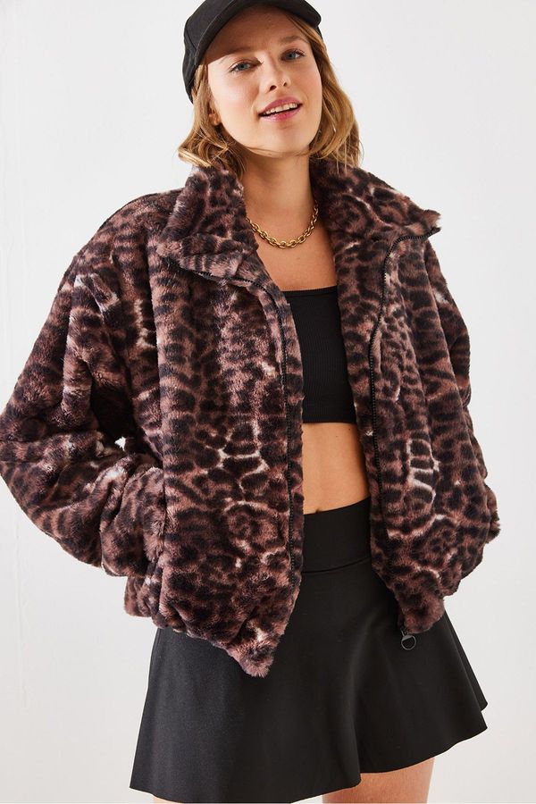 Bianco Lucci Bianco Lucci Women's Leopard Pattern Faux Für Coat 2426