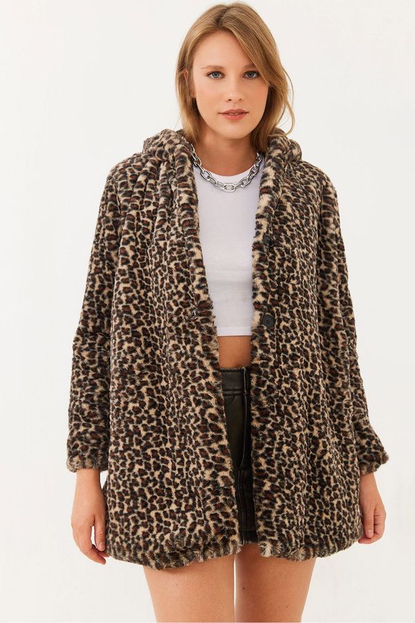 Bianco Lucci Bianco Lucci Women's Lined Hooded Leopard Patterned Fur 2457