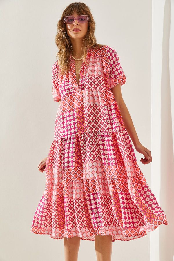 Bianco Lucci Bianco Lucci Women's Magnificent Collar Katkat Patterned Viscose Dress