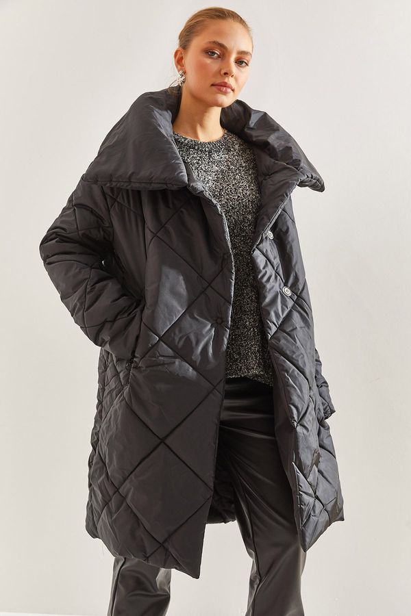 Bianco Lucci Bianco Lucci Women's Metal Buttoned Diamond Patterned Oversize Puffer Coat