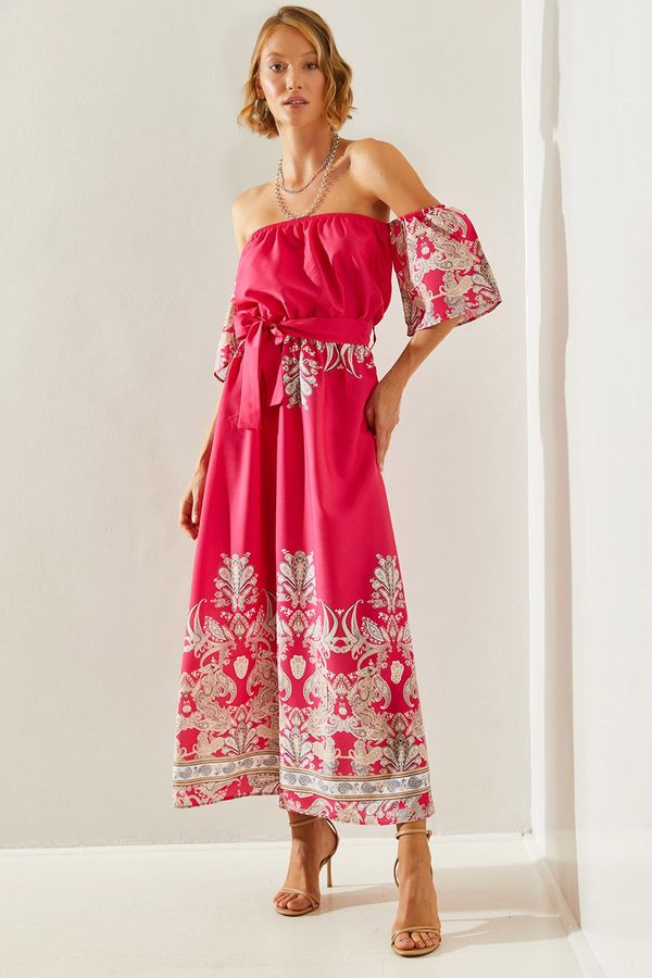 Bianco Lucci Bianco Lucci Women's Patterned Belt Detailed Midi Length Dress 22252