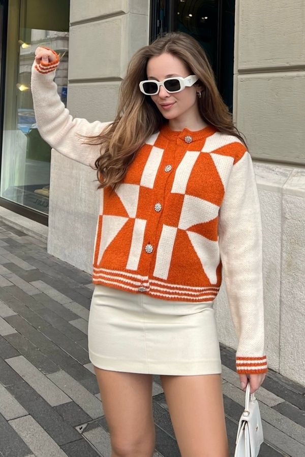 Bianco Lucci Bianco Lucci Women's Patterned Buttoned Knitwear Cardigan