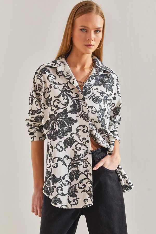 Bianco Lucci Bianco Lucci Women's Patterned Loose Linen Shirt