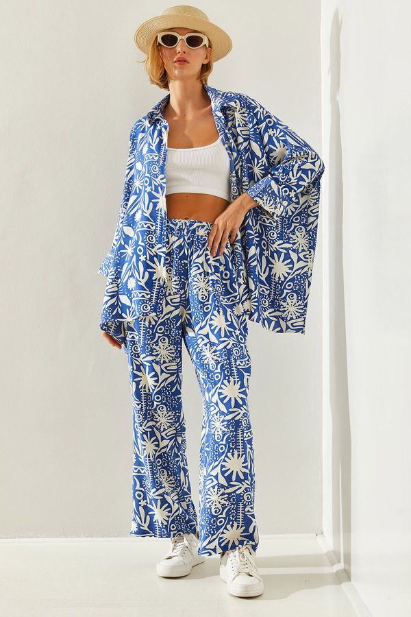 Bianco Lucci Bianco Lucci Women's Patterned Palazzo Trousers Bottom-Top Set