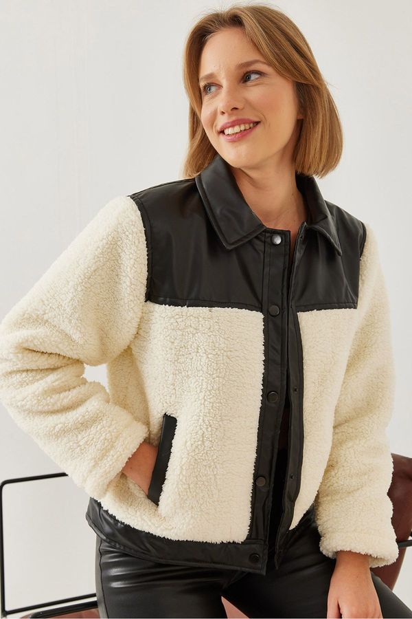 Bianco Lucci Bianco Lucci Women's Plush Leather Detailed Puffer Jacket HK-027