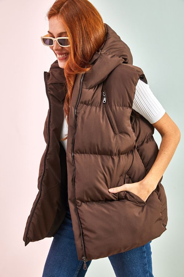 Bianco Lucci Bianco Lucci Women's Pocket Hooded Sleeveless Inflatable Vest
