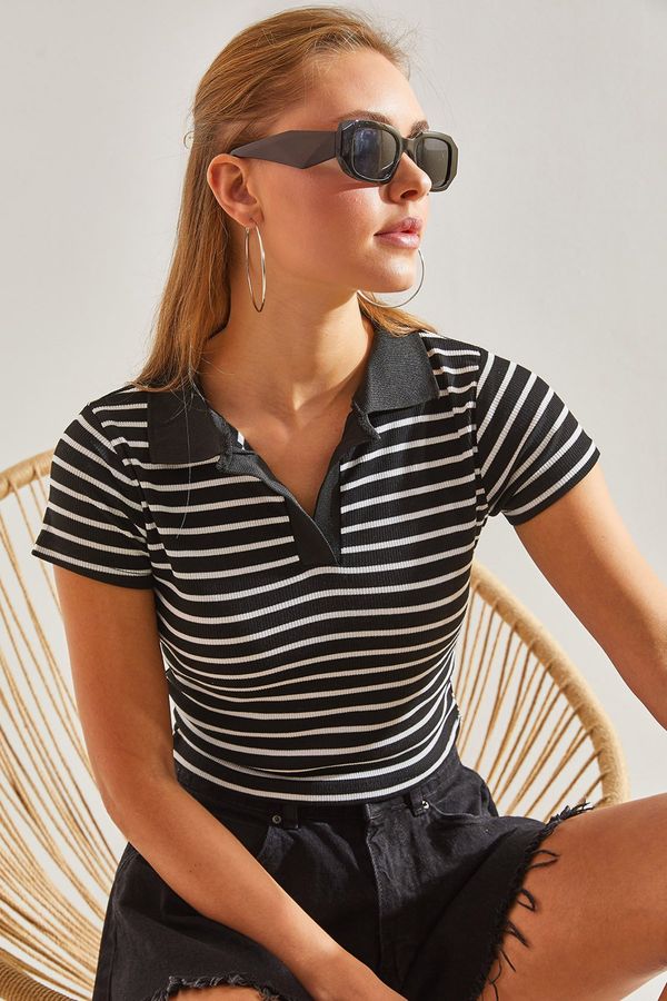 Bianco Lucci Bianco Lucci Women's Polo Neck Striped Blouse