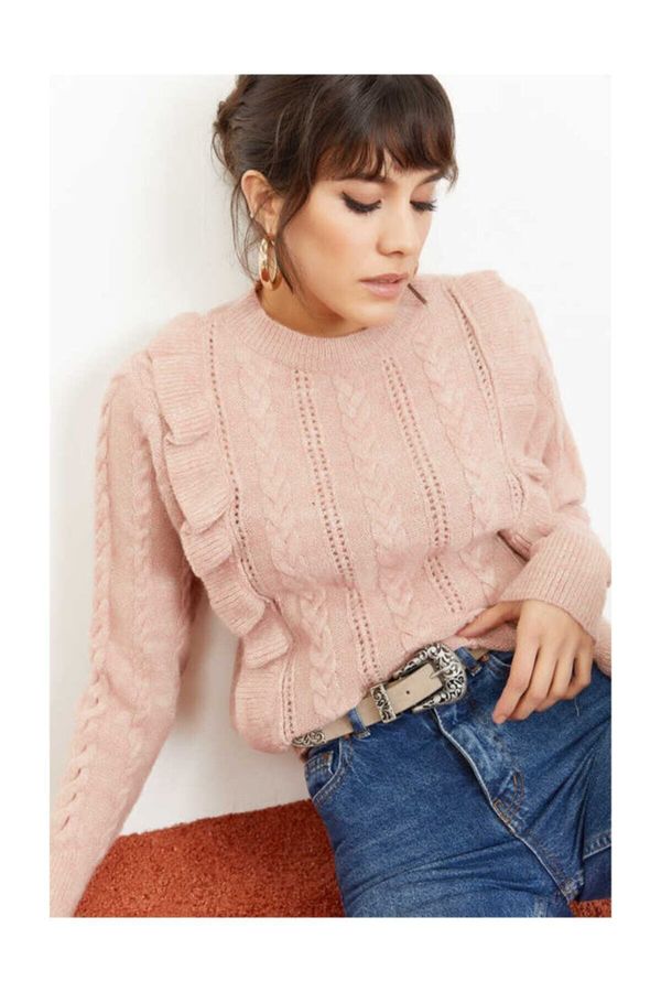 Bianco Lucci Bianco Lucci Women's Powder Openwork Frilly Fluffy Sweater