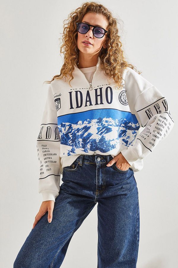 Bianco Lucci Bianco Lucci Women's Printed Three Thread Oversize Sweatshirt