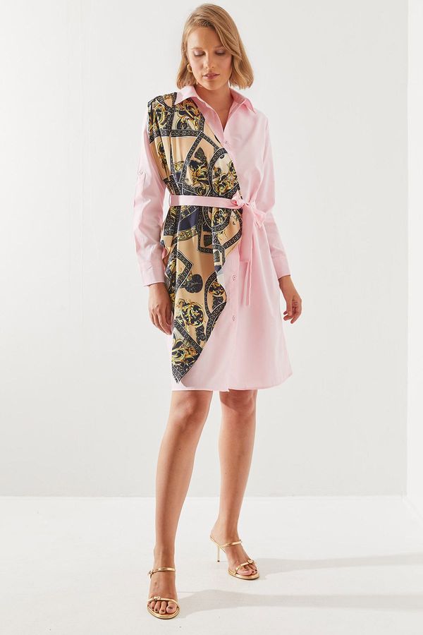 Bianco Lucci Bianco Lucci Women's Shawl Detail Belted Shirt Dress 20288