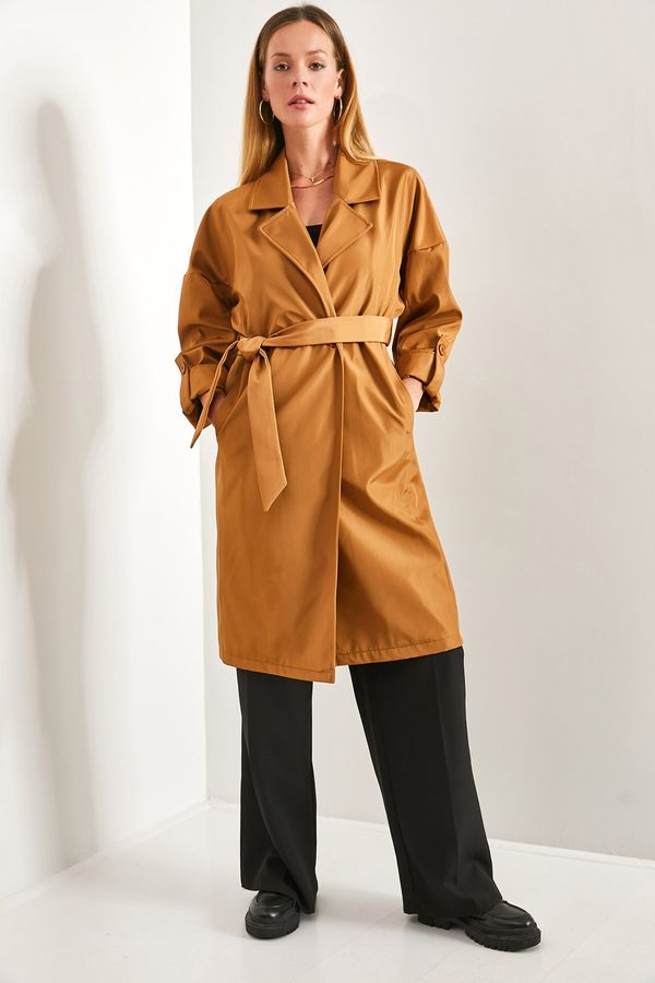 Bianco Lucci Bianco Lucci Women's Sleeve Fold Belted Trench Coat