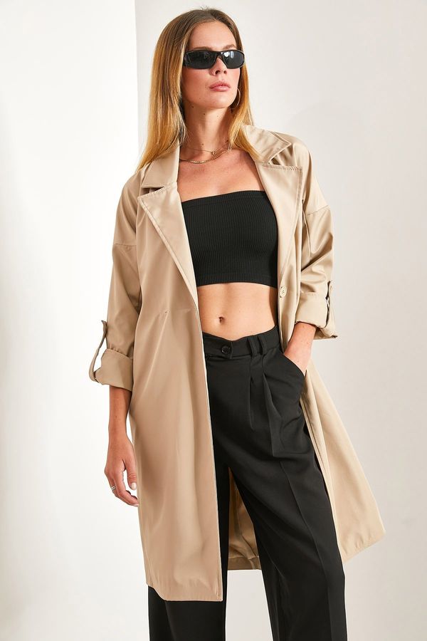 Bianco Lucci Bianco Lucci Women's Sleeve Folded Belted Trench Coat