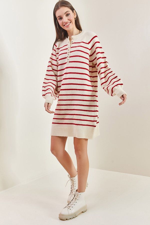 Bianco Lucci Bianco Lucci Women's Striped Buttoned Soft Sweater Dress