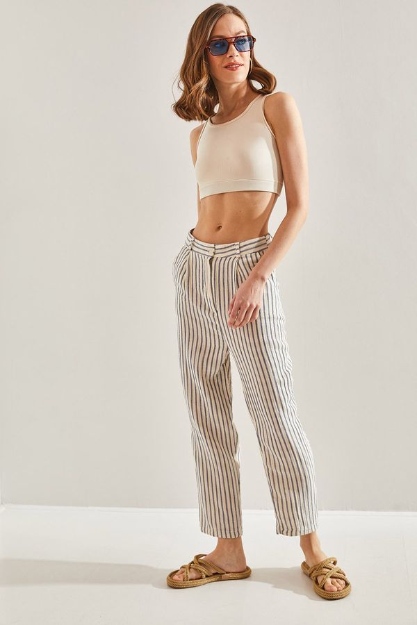 Bianco Lucci Bianco Lucci Women's Striped Front Pop Up Trousers