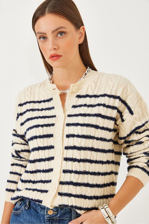 Bianco Lucci Bianco Lucci Women's Striped Hair Knitted Sweater Cardigan