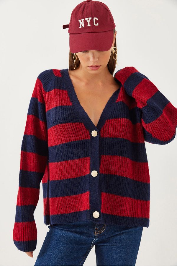 Bianco Lucci Bianco Lucci Women's Striped Three-Button Knitted Cardigan