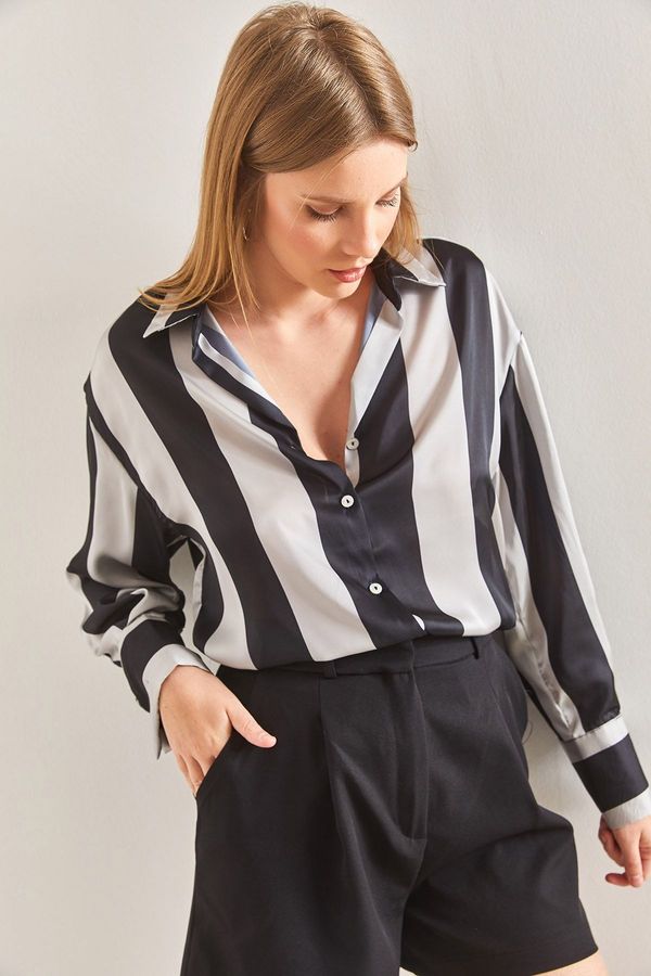 Bianco Lucci Bianco Lucci Women's Thick Striped Satin Shirt