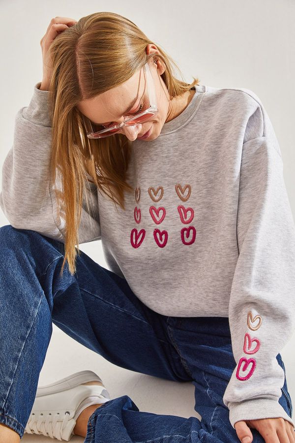 Bianco Lucci Bianco Lucci Women's Three Thread Raised Heart Printed Sweatshirt