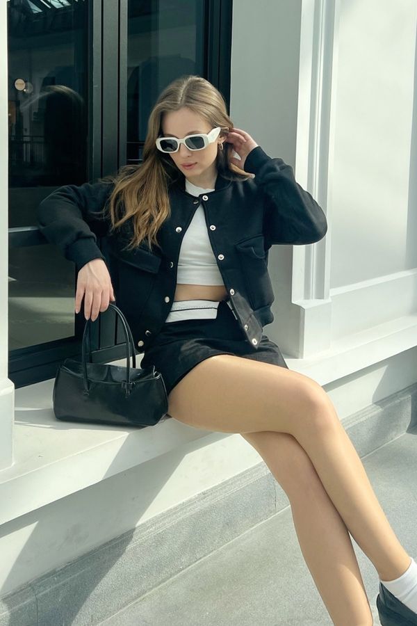 Bianco Lucci Bianco Lucci Women's Three Thread Rose Gold Double Pocket Bomber Jacket