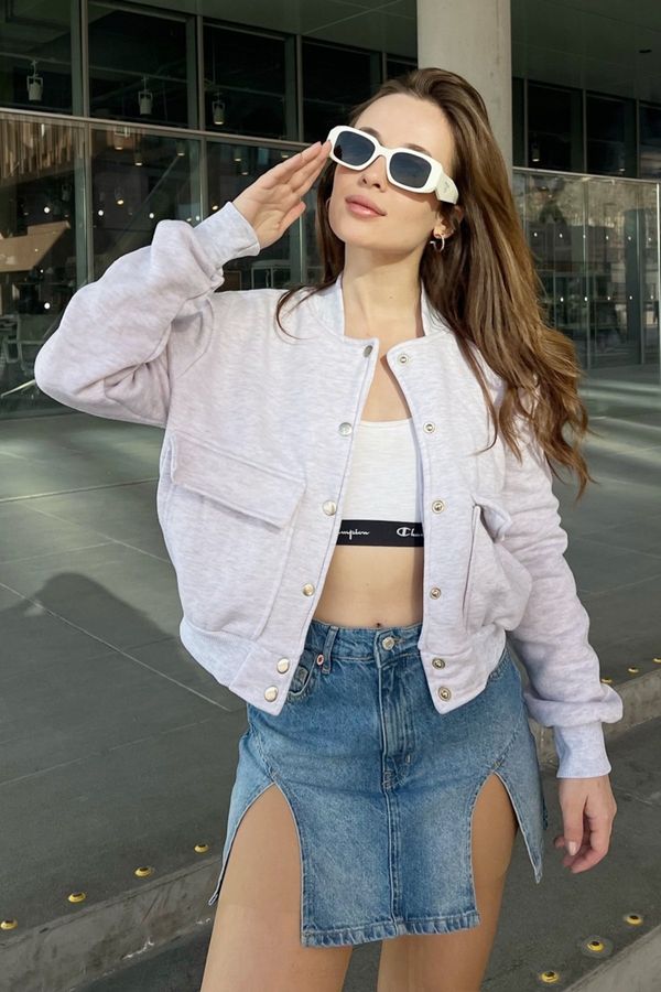 Bianco Lucci Bianco Lucci Women's Three Thread Rose Gold Double Pocket Bomber Jacket