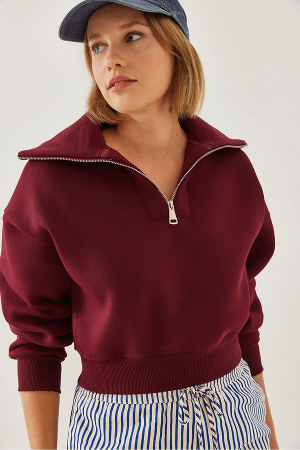 Bianco Lucci Bianco Lucci Women's Triple Thread Raised Zippered Sweatshirt