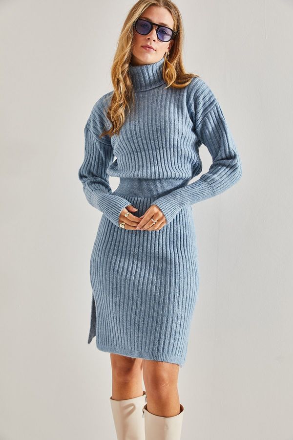 Bianco Lucci Bianco Lucci Women's Turtleneck Sweater Elastic Waist Dress