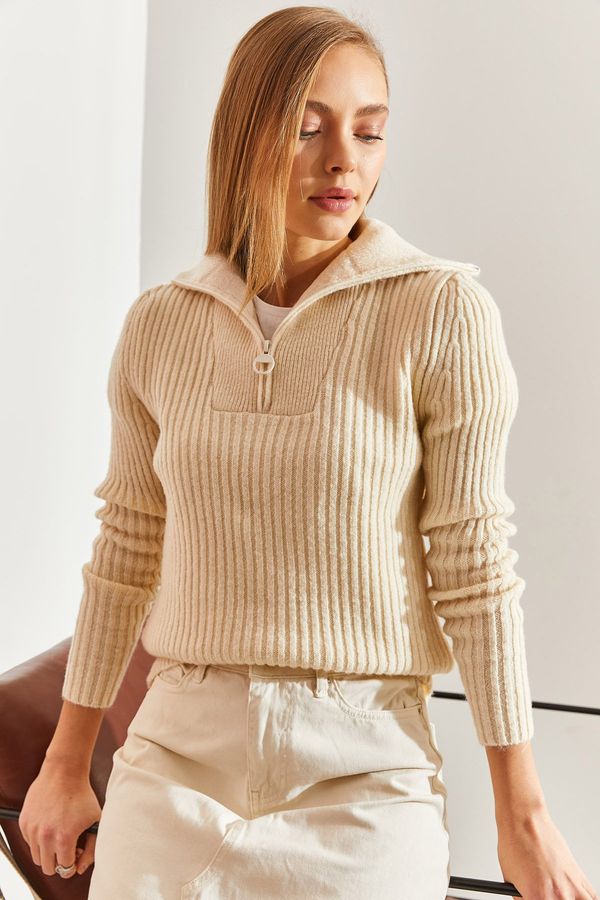 Bianco Lucci Bianco Lucci Women's Turtleneck Zippered Knitwear Sweater