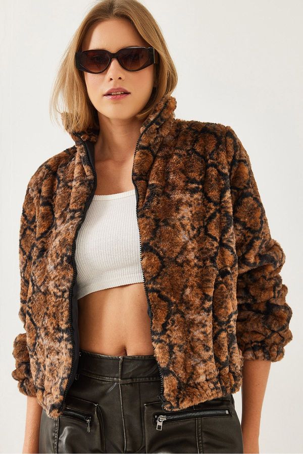 Bianco Lucci Bianco Lucci Women's Turtleneck Zippered Plush Coat 3108