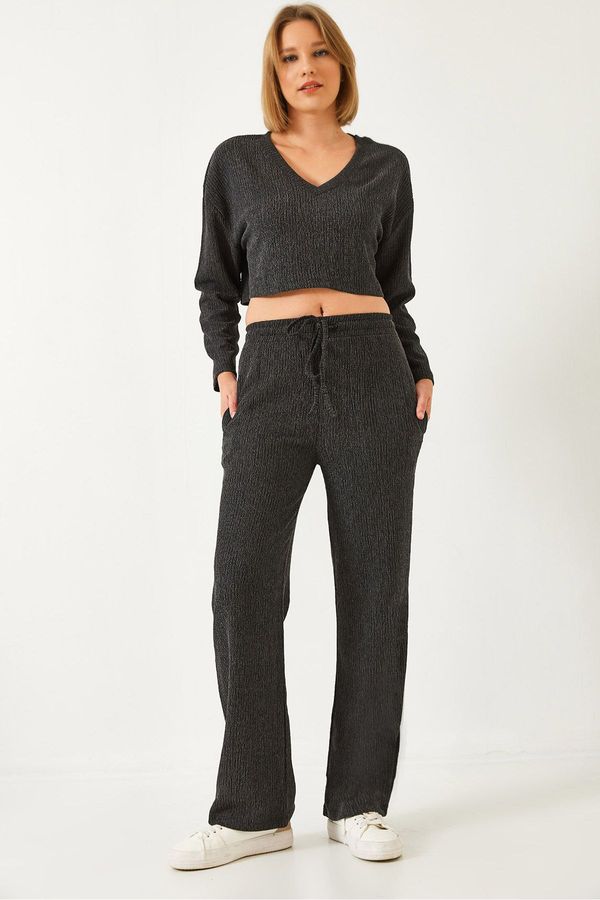 Bianco Lucci Bianco Lucci Women's V Neck Bottom Top Set 409