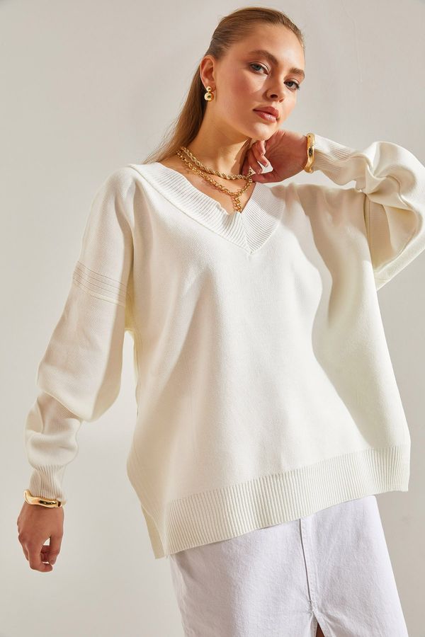 Bianco Lucci Bianco Lucci Women's V-Neck Knitwear Sweater