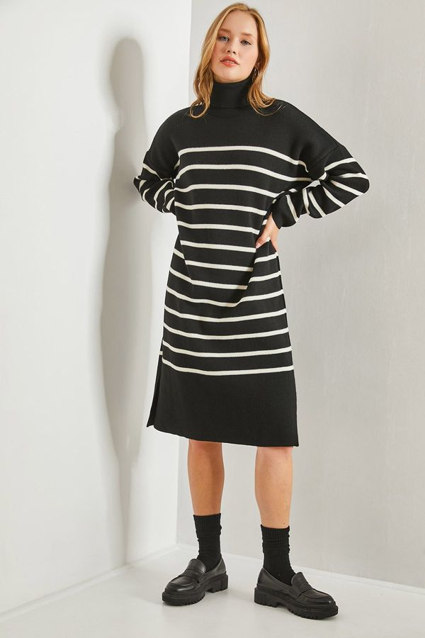 Bianco Lucci Bianco Lucci Women's V-Neck Striped Sweater Dress with Side Slits.